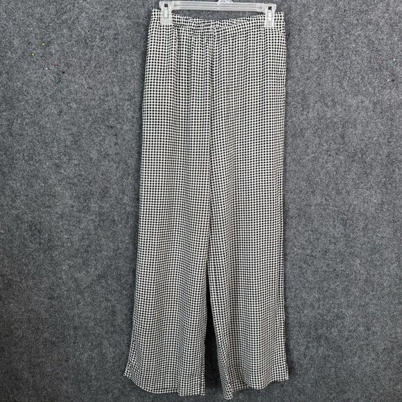 A New Day NWT Pull On Gingham Pants Women Sz XS B&W Check Linen Blend Pockets - Picture 1 of 8